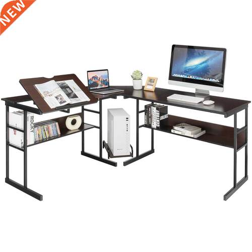 Costway L-Shaped Computer Desk Drafting Table Workstation