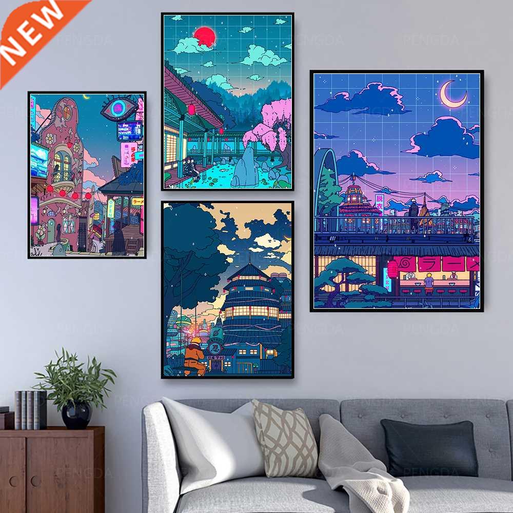 Canvas Wall Art HD Cartoon View Street Prints Poster Home De