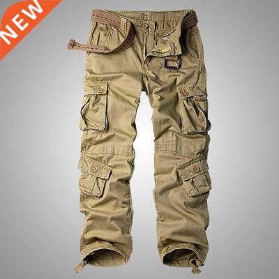8 Pockets Military Red Black Cargo Pants Men Cotton Trousers