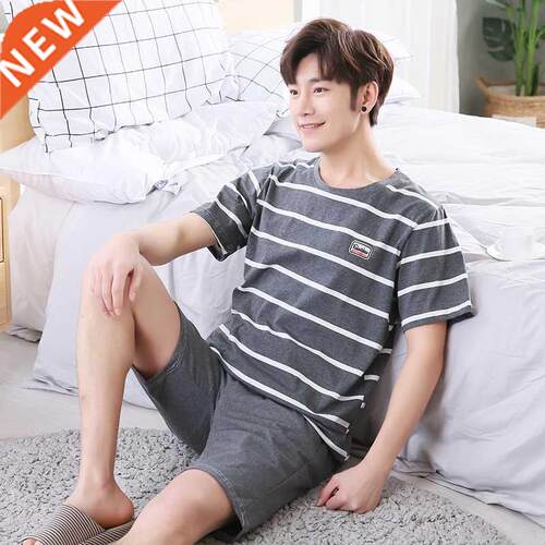Newest Men's Pajamas Set Big Yards L-4XL Summer Striped Slee