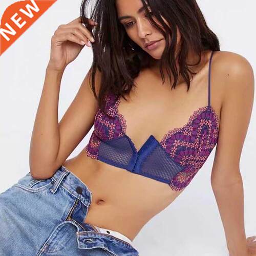New French Retro Lace Front Buckle Bra Set Wire Free Bralett