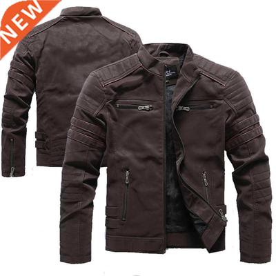 Winter Motorcycle PU Leather Jacket Men 2022 Vintage Fleece
