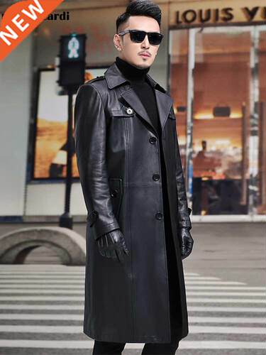 Mauroicardi Spring Long Black Waterproof Leather Blazer Men