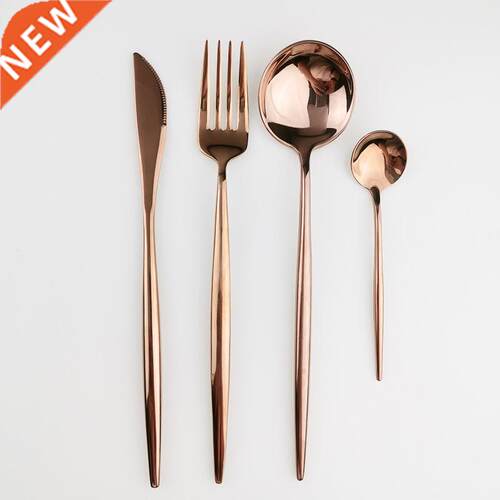 Rose Gold Dinnerware Set 304 Stainless Steel Mirror Cutlery