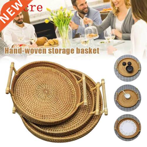 Spot Hand Woven Wicker Rattan Basket Bread Fruit Snack Tray