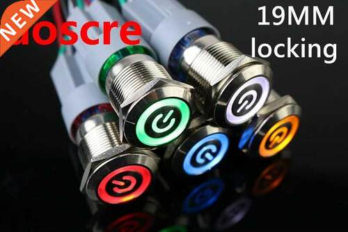 19mm Metal Latchng Lockng Horn Push Button Swtch LED Car