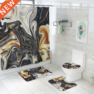Shower Curtain Bath Mat Toilet Rugs Cover Set 浴帘浴垫套装