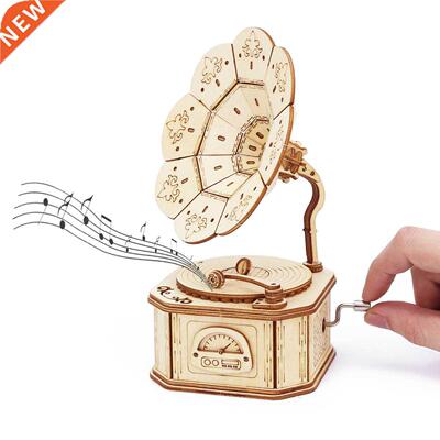 Phonograph Wooden Music Box DIY Mechanism Assembly Model Bui