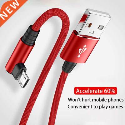 USB Micro Cable 3A 90 Degree Elbow Data Cable Charger Cord f