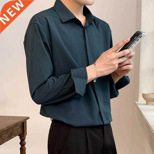 Korean Fashion New Drape Shirts for Men Solid Color Long Sle