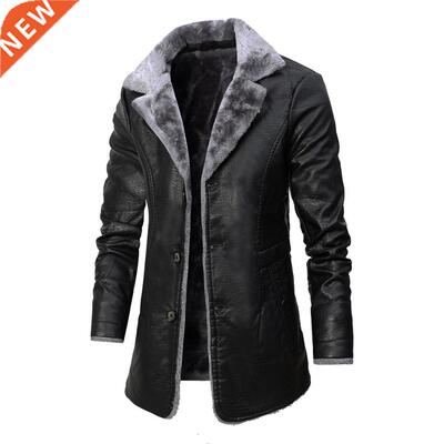 2020 Winter Men's Leather Jacket Solid Color Lining