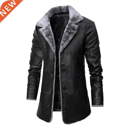 2020 Winter Men's Leather Jacket Solid Color Lining