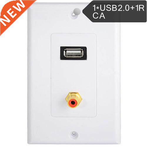 USB 2.0 Port & 1 RCA/PHONO Female Gold Wall Outlet Dual