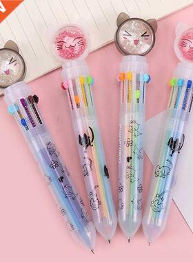 10 Color Flash Drilling Cat Ballpoint Pen Creative Multicolo