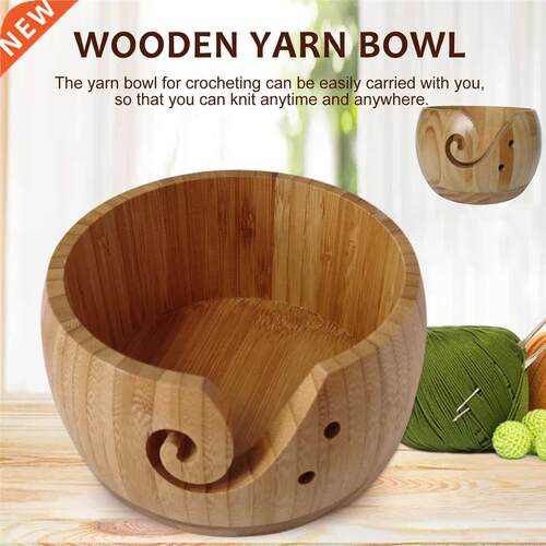 Natural Wooden Yarn Storage Bowl Organizer Knitted