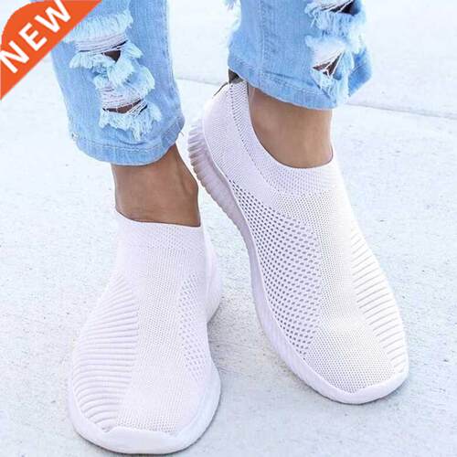 Women Flat Slip on White Shoes Woman Lightweight White Sneak