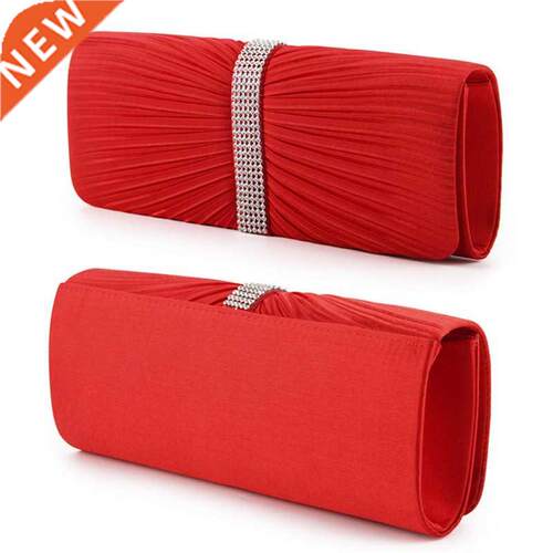 Women's Pleated Glass Diamond wedding Party Clutch Bag Clutc