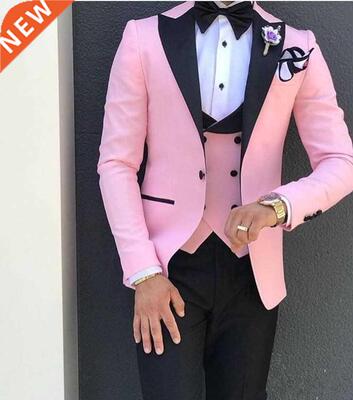 Pink With Black Lapel Suits for Men Custom Made Terno Slim G