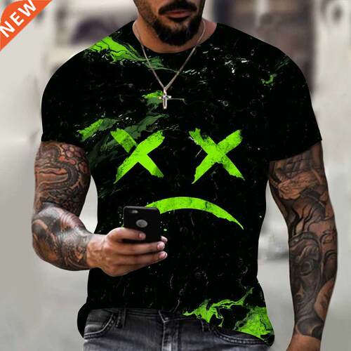 2022 summer short-sleeved men's sreet fashion top 3D printin