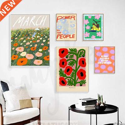 Colorful Flower Poster and Print Red Poppies Wall Art Paint