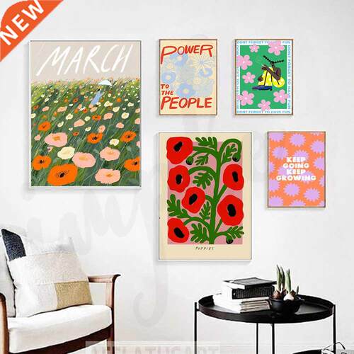 Colorful Flower Poster and Print Red Poppies Wall Art Paint