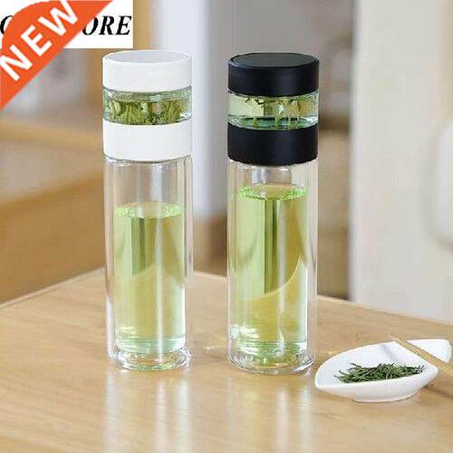 300ml Portable Double Wall Glass Tea Water Bottle wth Tea