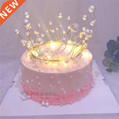 Metal Pearl Princess Crown Cake Topper Shiny Artificial Pear