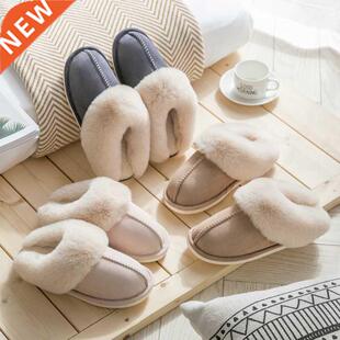 Luxury Faux Suede Home Women Full Fur Slippers Winter Warm P