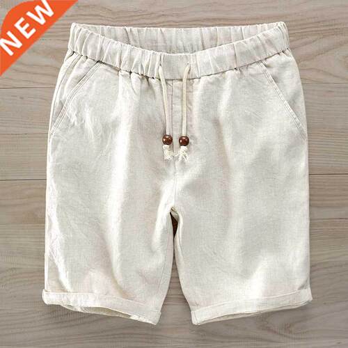 New Italy Pure linen Shorts Men Brand Casual Elastic Waist F