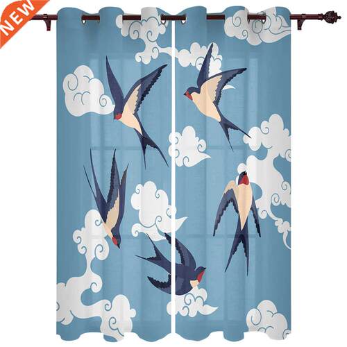 Chinese Style Auspicious Clouds Swallow Window Curtains