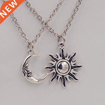 Antique Silver Color Sun Moon Pendants & Necklaces Lover