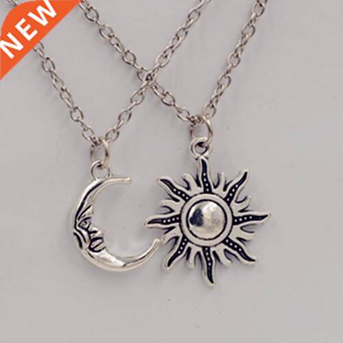 Antique Silver Color Sun Moon Pendants & Necklaces Lover