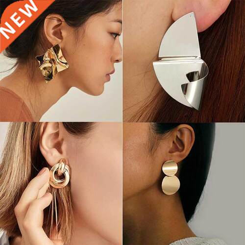Gold Color Metal Drop Earrings Irregular Hollow Heart Pendan