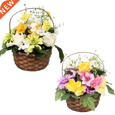 Artificial Flowers with Rattan Vase Potted Spring Living