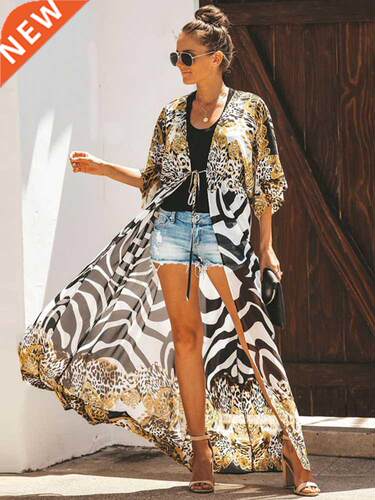 Bikini Cover Up Chiffon Beach Kimono Women Leopard Printed L