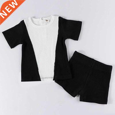 Boy's set summer clothes 2pcs set top and short black ribbed