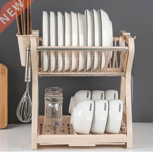2022 New Double-layer Kitchen Dish Bowl Draining Storage Rac