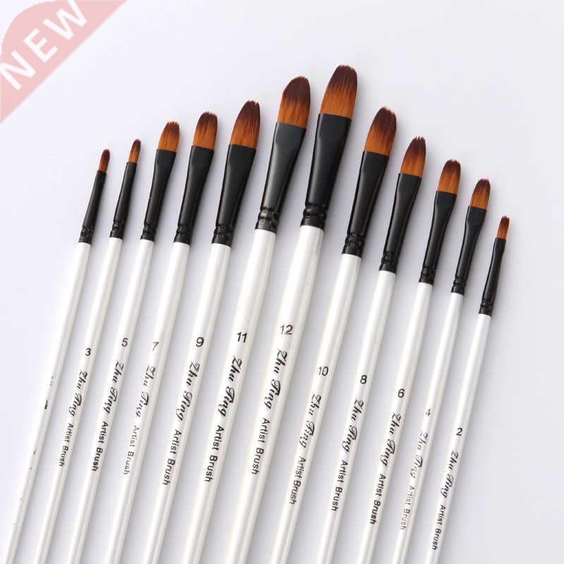 12pcs Nylon Hair Wooden Handle Watercolor Paint Brush Pen Se