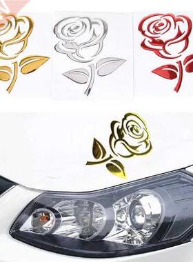 Fashion 3D Stereo Rose Car Rearview Mirror Stickers Gold Sil
