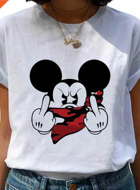 White Basic Masked Mickey Mouse T Shirt Women Summer New S-