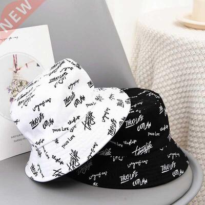 Fashion ucket Hat Women English Letters Doule Side Cotton