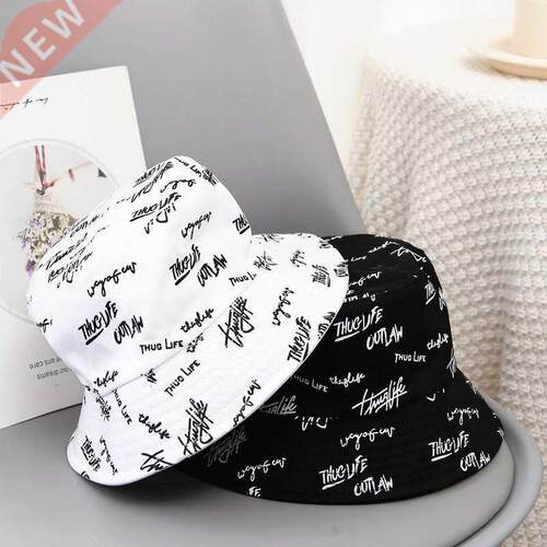Fashion ucket Hat Women English Letters Doule Side Cotton