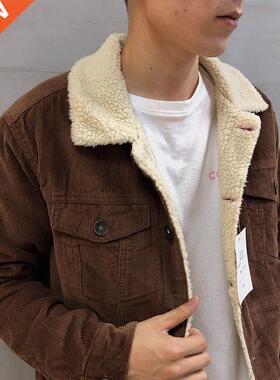 Men Winter Jacket Corduroy Plus Lamb Wool Coat Men's Warm Th