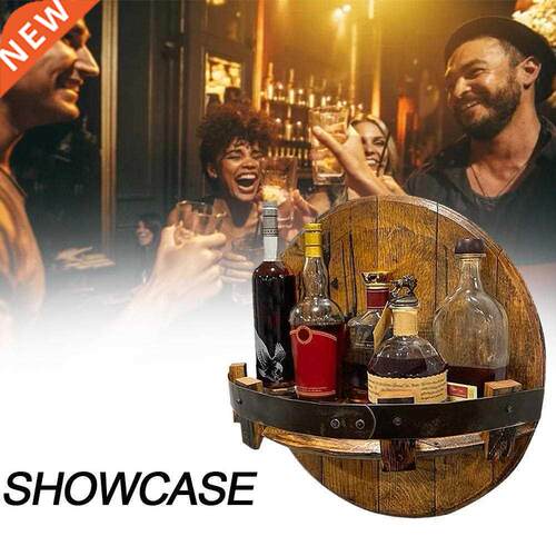 Bar Vntage Wooden Wne Bottle Holder Round Shelf Wall
