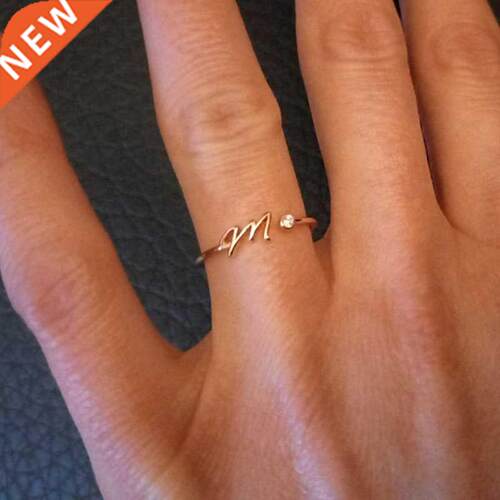 A-Z Initial Rings for Women Open Adjustable Stainless Steel