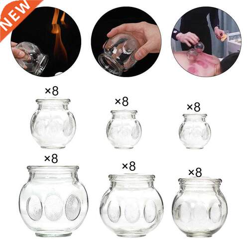 Chinese Acupoint 8pcs Glass Cupping Therapy Set Thick Glass