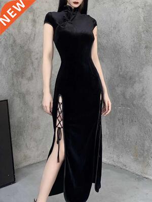 Goth Dark Romantic Gothic Velvet Aesthetic Dresses Vintage W