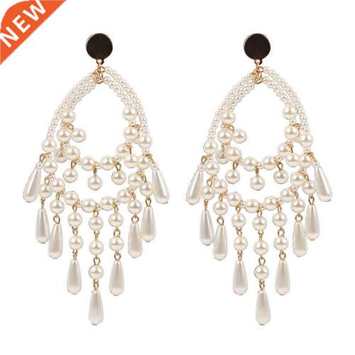 5P Gold Metl Hnde Perl Big for Women Dngle Drop Erri
