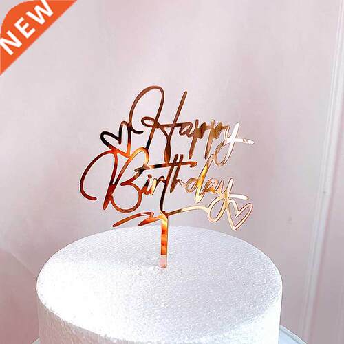 New Happy Birthday Cake Topper Rose Gold Heart Birthday Acry