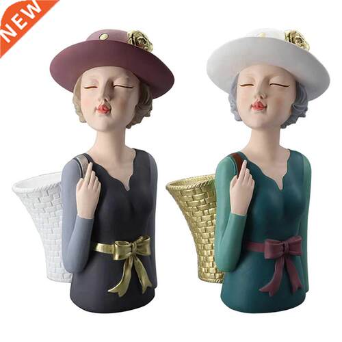 Fashion Girl Figurine Dried Flower Vase Bouquet Ornaments